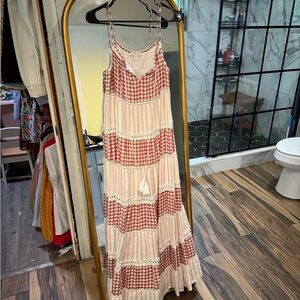 Chelsea & Violet Red and Cream Gingham Maxi Dress